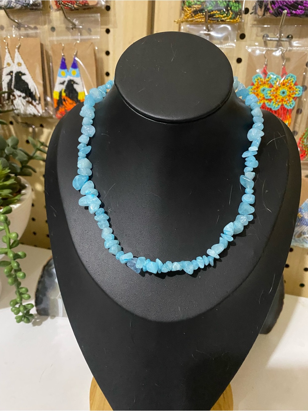 Light Blue Chip Bead Necklace — Women’s Beaded Necklace